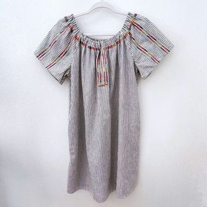 Knox Rose linen embroidered tunic dress pockets striped XLarge  boho bohemian